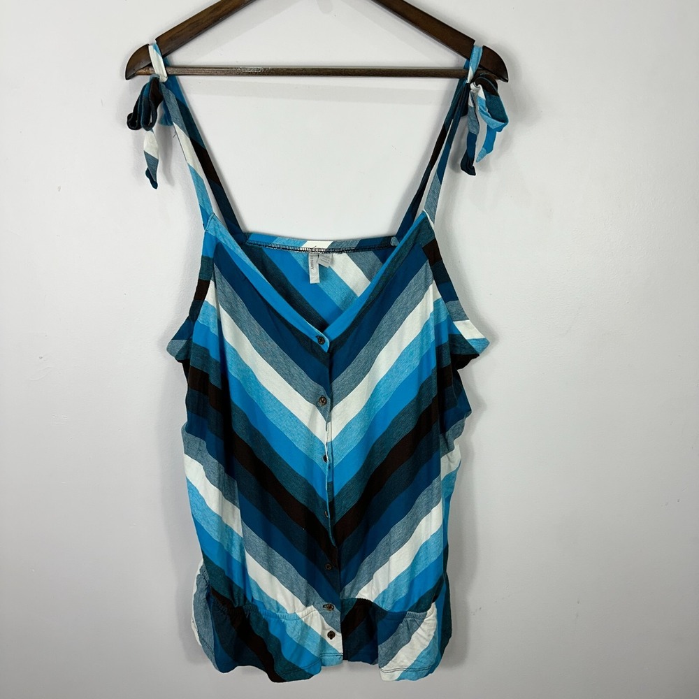Old Navy Tank Top XXL Blue Stripe Button Vtg Y2K Indie Sleaze Coastal Retro 90s